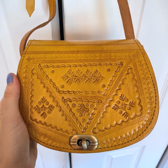 Handbags - Handmade Small Boho Yellow Leather Crossbody Bag